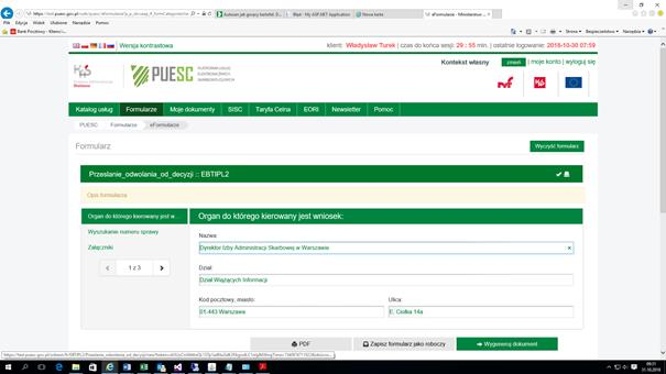 Widok formularza odwołania od decyzji o WIT