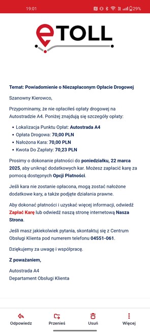 Grafika przedstawiająca fałszywą wiadomość wysyłaną e-mail