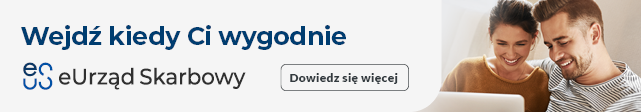 grafika z napisem Zawsze otwarty, w zasięgu ręki Twój e-US, dwie uśmiechnięte osoby przy laptopie