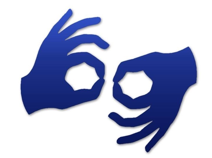 Migające dłonie.Symbol tlumacza języka migowego online.