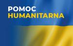 grafika z napisem Pomoc humanitarna na tle flagi Ukrainy
