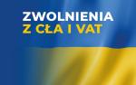 Napis zwolnienia od cła i VAT na tle flagi Ukrainy