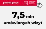 Napis podatki gov.pl , umów wizytę w e-urzędzie skarbowym, 7,5 milionów umówionych wizyt