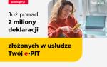 Napis: Już ponad 2 mln deklaracji złożonych w usłudze Twój e-PIT i grafika : kobieta z telefonem w dłoni