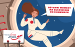 Grafika kosmonautki i napis: Ostatni moment na zgłoszenie do konkursu.Finansoaktywni.Misja:Budżet.Plan do działania!