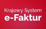 Grafika z napisem Krajowy System e-Faktur, na czerwonym tle.