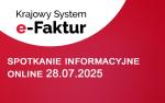 grafika z napisem Krajowy System e-Faktur spotkanie informacyjne online 28.07.2025