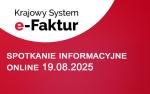 grafika z napisem Krajowy System e-Faktur spotkanie informacyjne online 19.08.2025