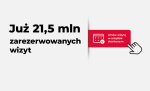 grafika z napisem Już 21,5 mln zarezerwowanych wizyt. Logotyp Umów wizytę w urzędzie skarbowym