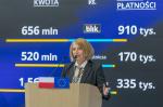 Prezentacja danych podczas konferencji prasowej przy mównicy.